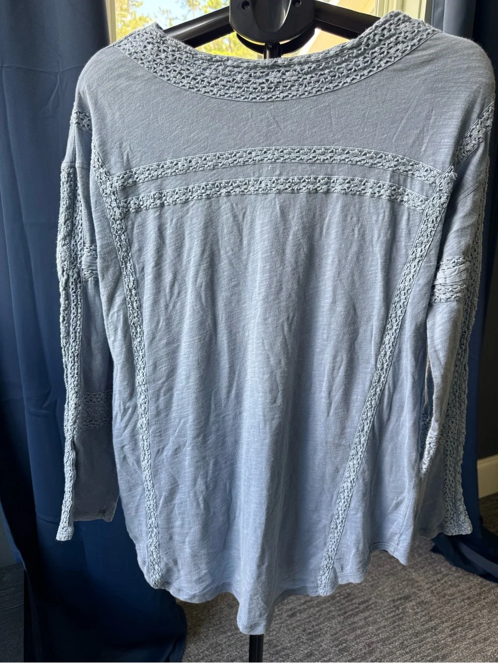 Free People Boy Meets Girl Blue Gray Crochet Lace Top Size Small